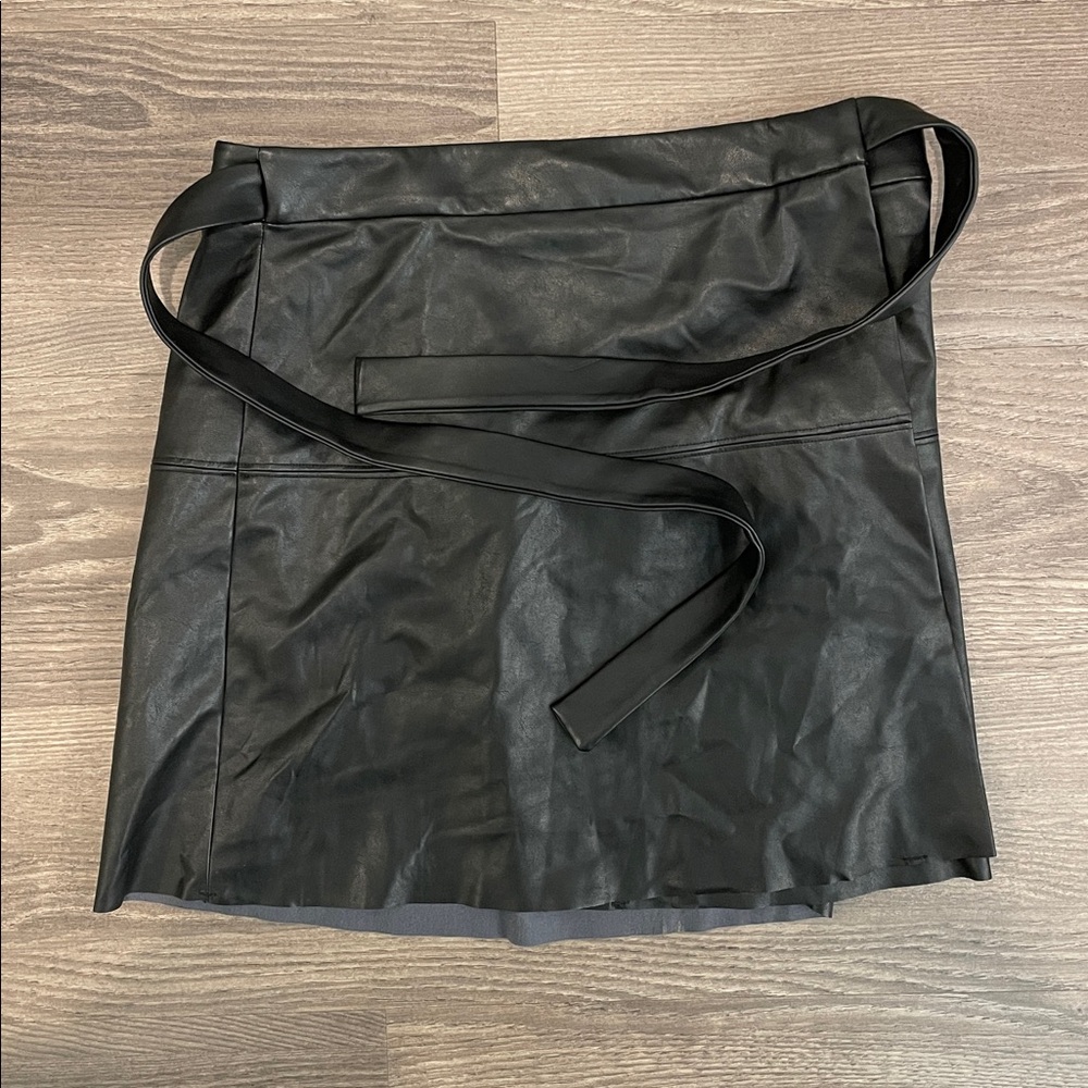 Wilfred Black Faux Leather Wrap skirt